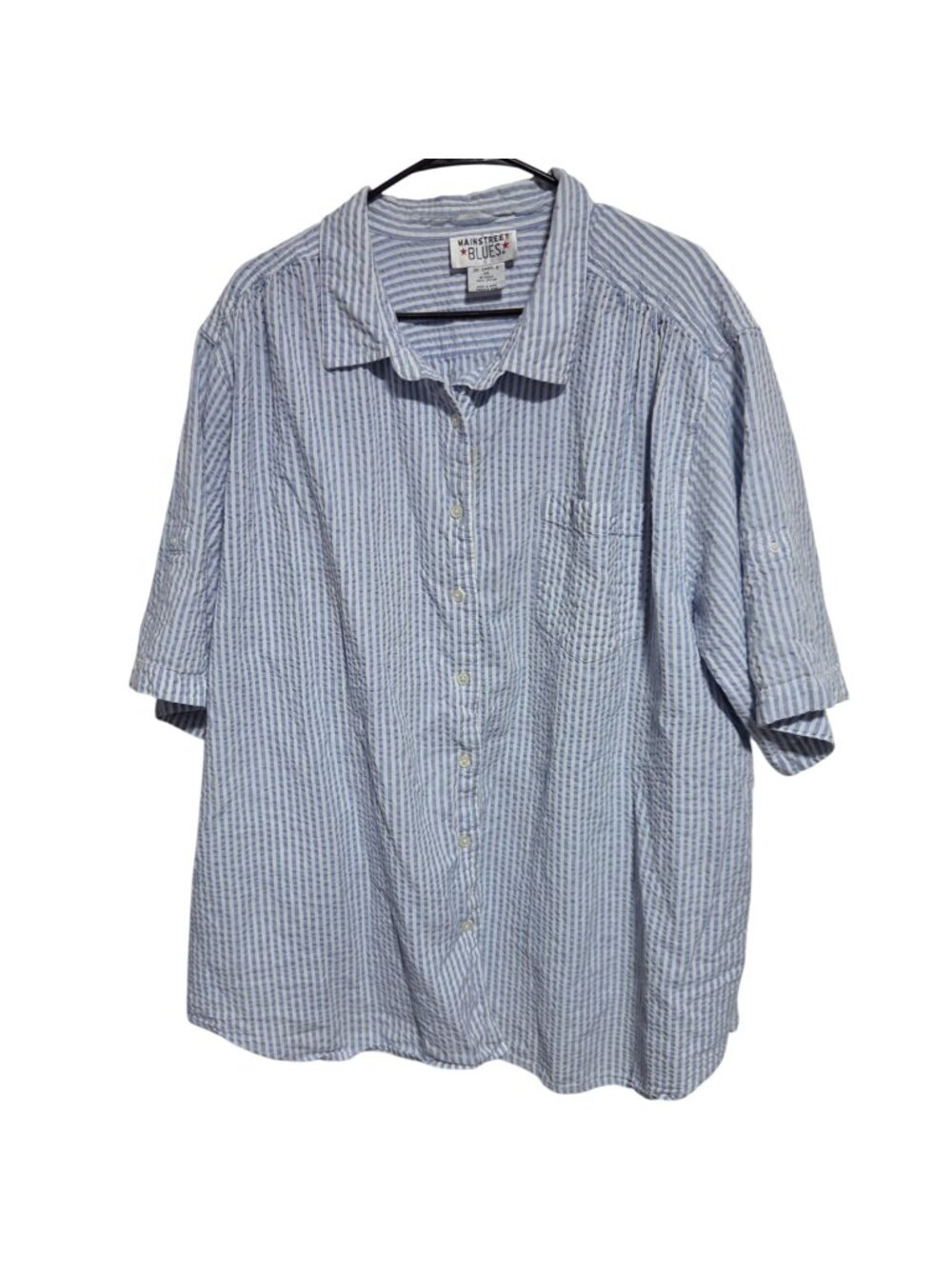 Vintage Mainstreet Blues Seersucker Button Up Shirt Plus Size 3X Blue Striped